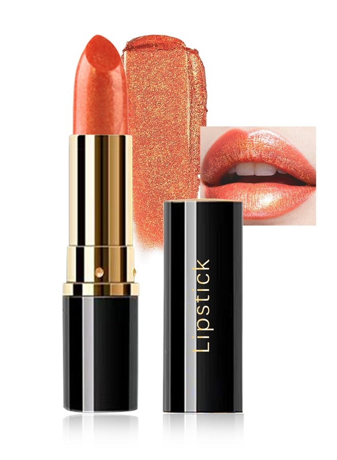 Lestpola Glitter Coral Orange Metallic Lipstick for Women, Long Lasting Hydrating Moisturizing Sparkly Lip Stick, Lightweight Non-Drying Waterproof Creamy Shimmer Pearl Tinted Lip Balm, High Glossy Makeup-04 - Image 1
